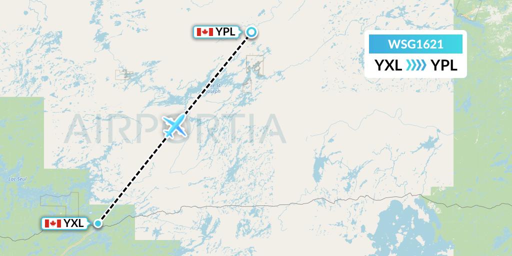 WSG1621 Wasaya Airways Flight Map: Sioux Lookout to Pickle Lake