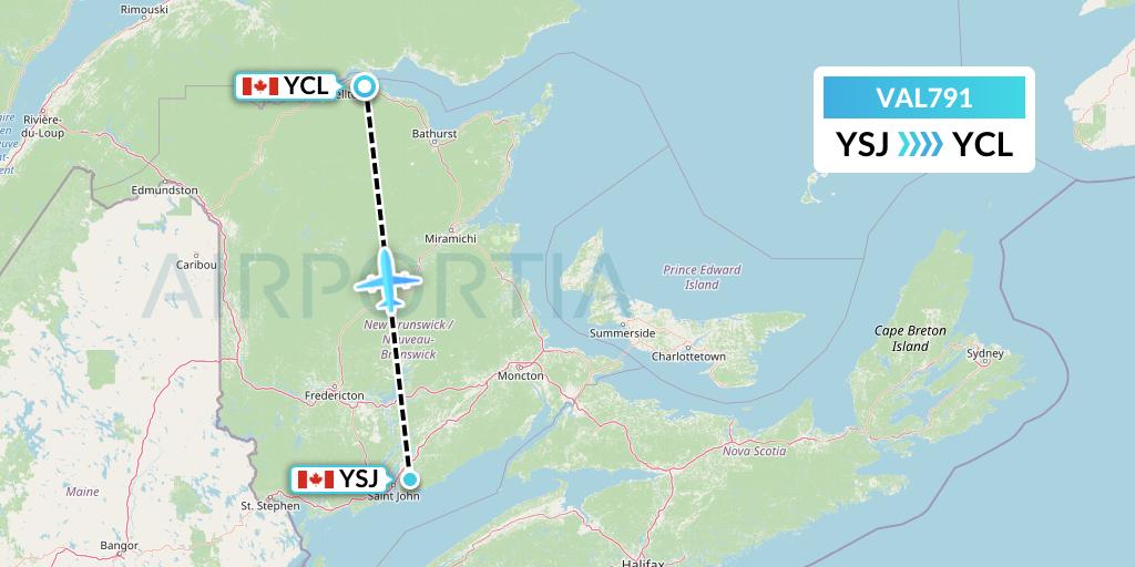VAL791 Voyageur Airlines Flight Map: Saint John to Charlo