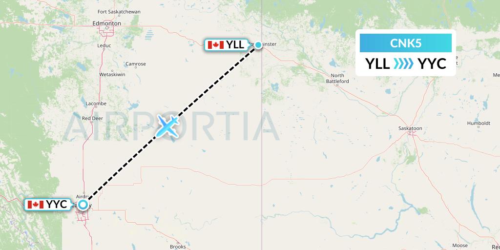 CNK5 Sunwest Aviation Flight Map: Lloydminster to Calgary