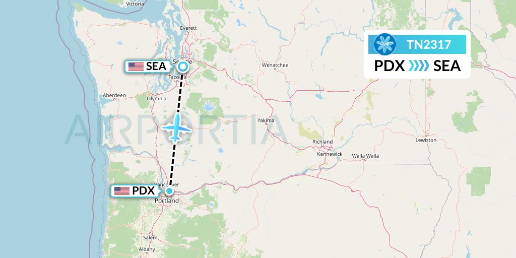 TN2317 Air Tahiti Nui Flight Map: Portland to Seattle