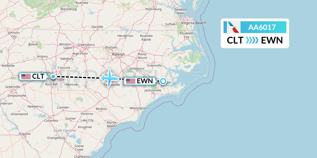 AA6017 American Airlines Flight Map: Charlotte to New Bern