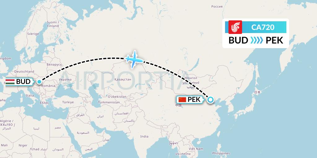 CA720 Air China Flight Map: Budapest to Beijing