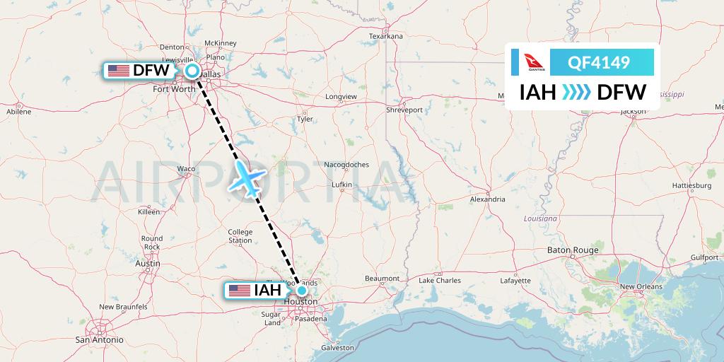 QF4149 Qantas Flight Map: Houston to Dallas