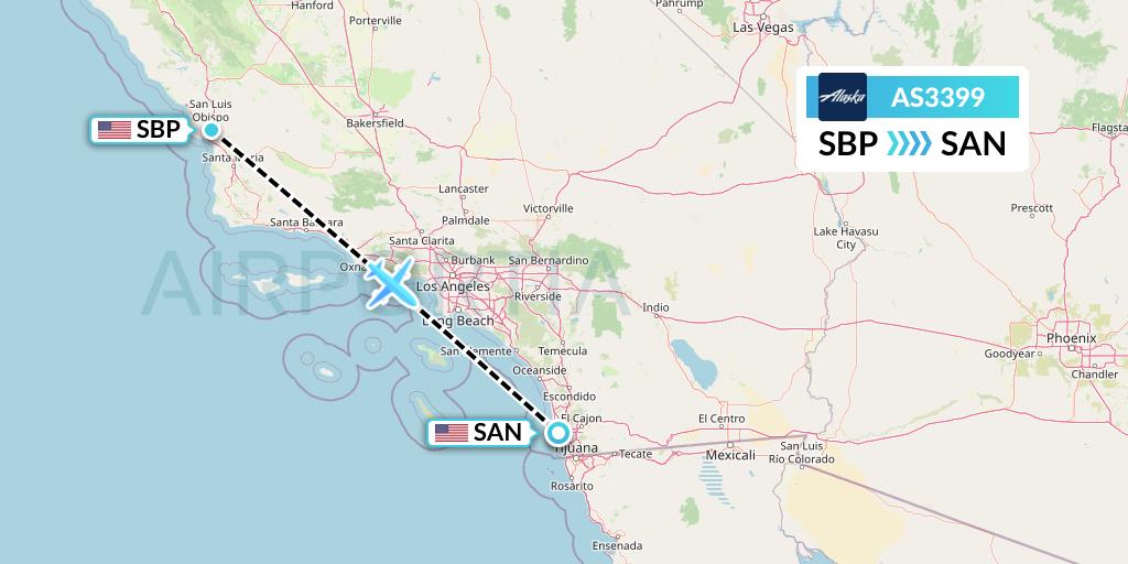 AS3399 Alaska Airlines Flight Map: San Luis Obispo to San Diego