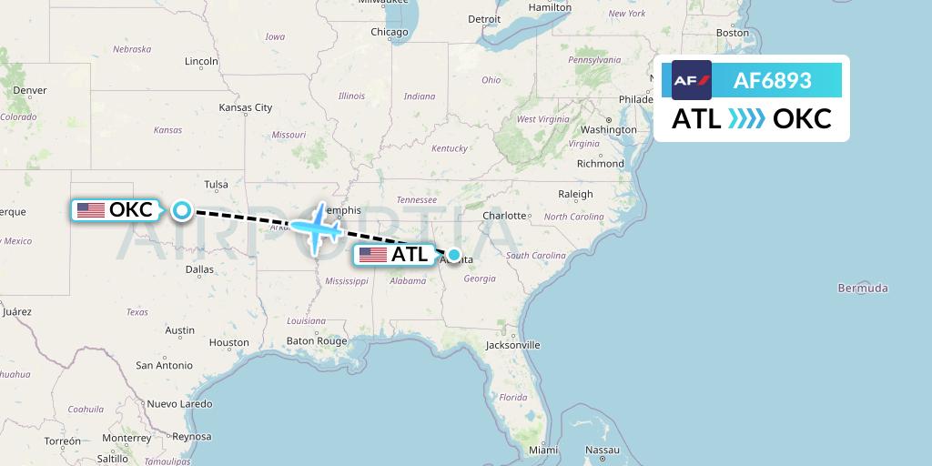 AF6893 Air France Flight Map: Atlanta to Oklahoma City
