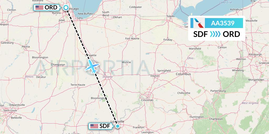 AA3539 American Airlines Flight Map: Louisville to Chicago