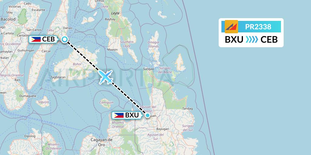 PR2338 Philippine Airlines Flight Map: Butuan to Cebu