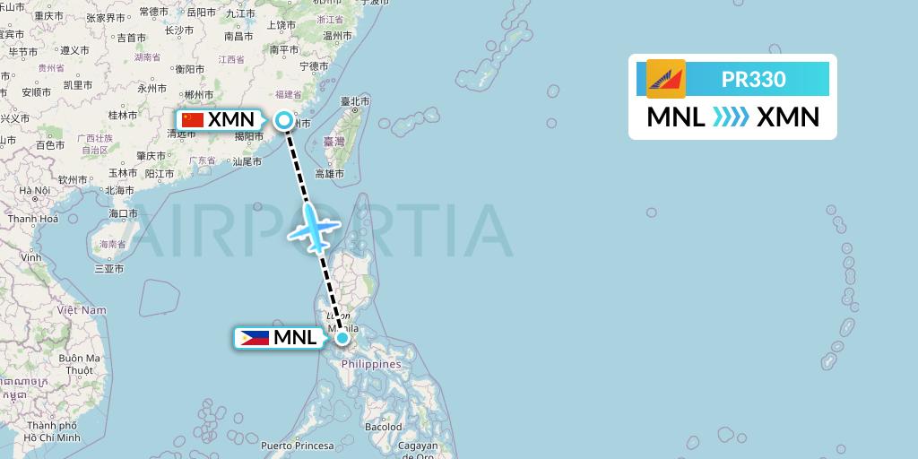 PR330 Philippine Airlines Flight Map: Manila to Xiamen