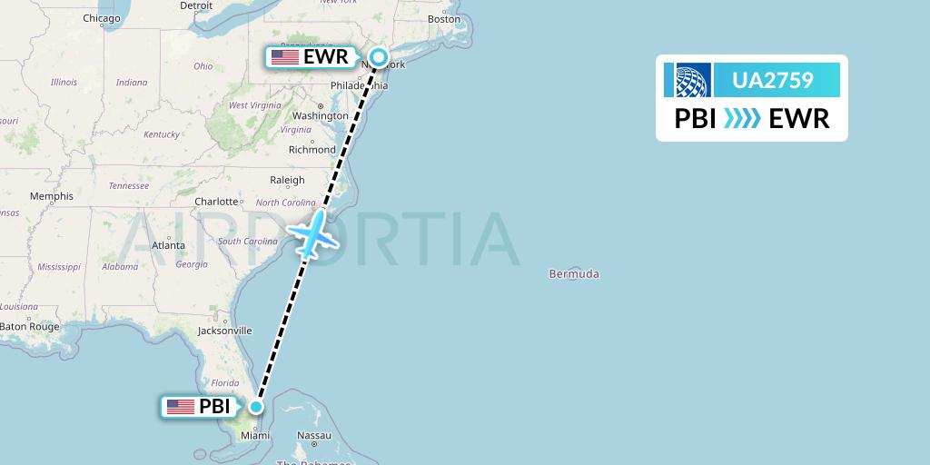 UA2759 United Airlines Flight Map: West Palm Beach to New York