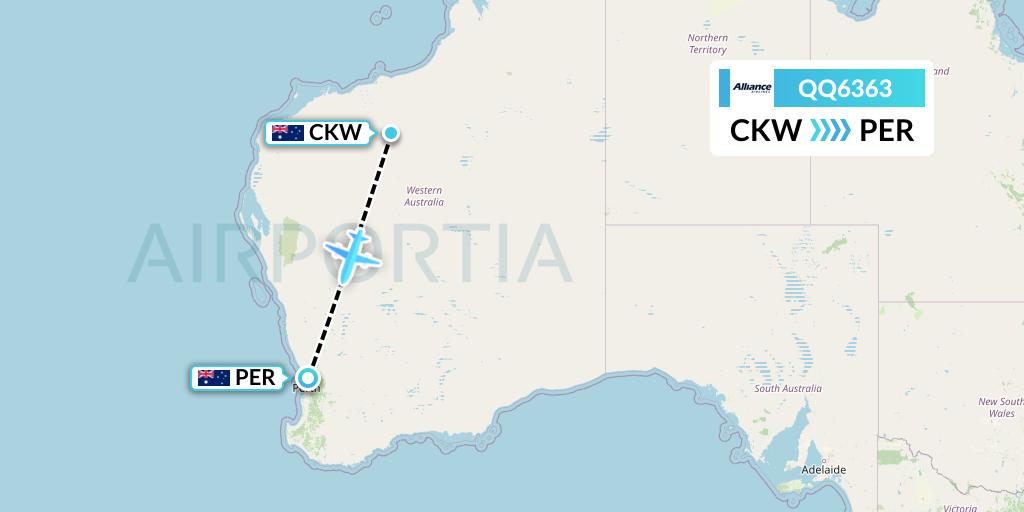 QQ6363 Alliance Airlines Flight Map: Christmas Creek mine to Perth