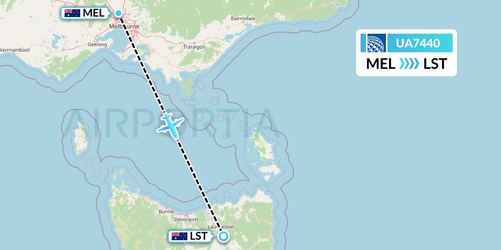 UA7440 United Airlines Flight Map: Melbourne to Launceston