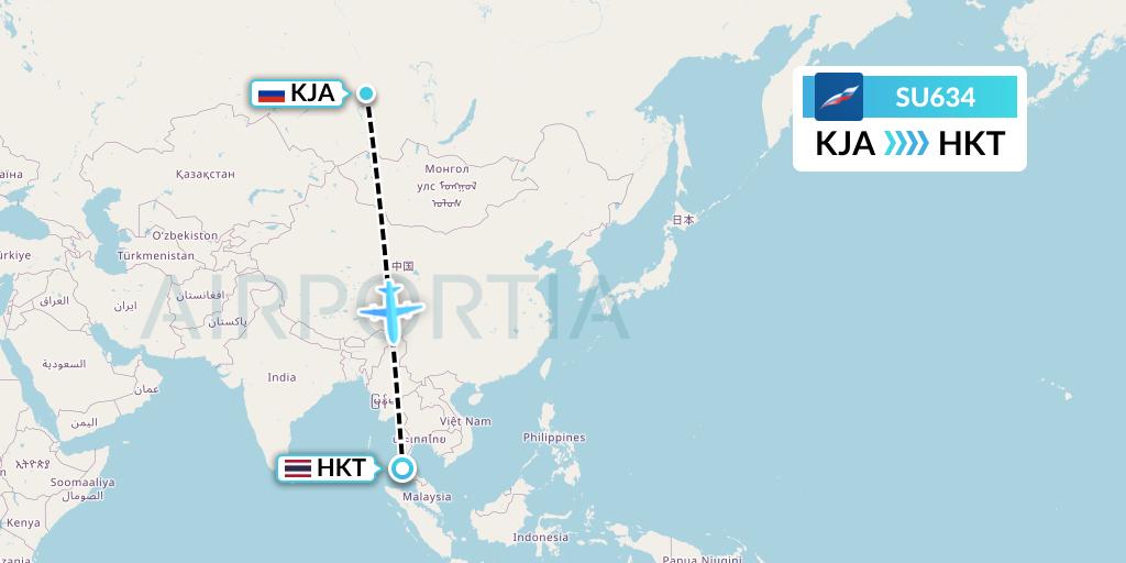 SU634 Aeroflot Flight Map: Krasnoyarsk to Phuket