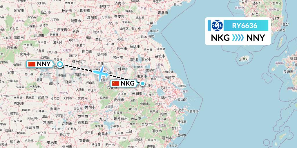 RY6636 Jiangxi Air Flight Map: Nanjing to Nanyang