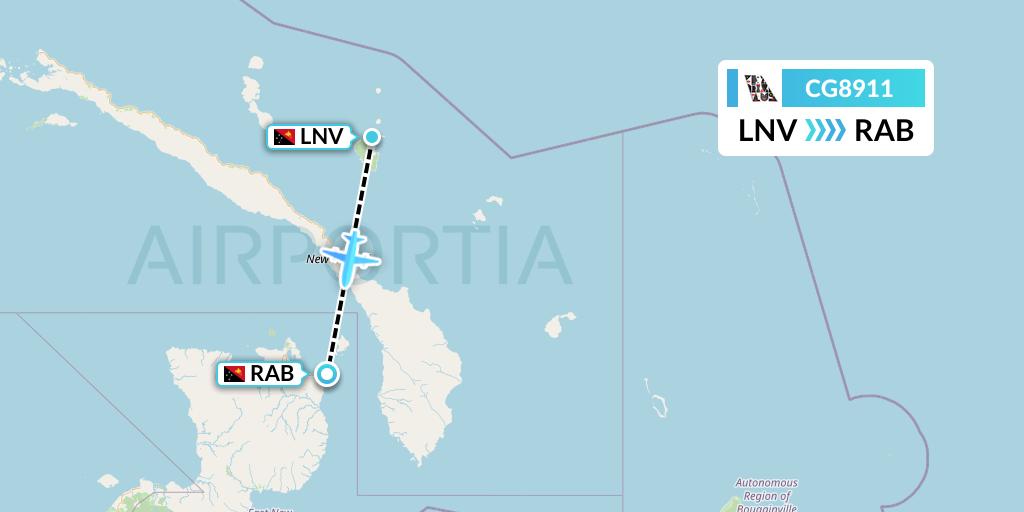 CG8911 Airlines PNG Flight Map: Londolovit to Tokua