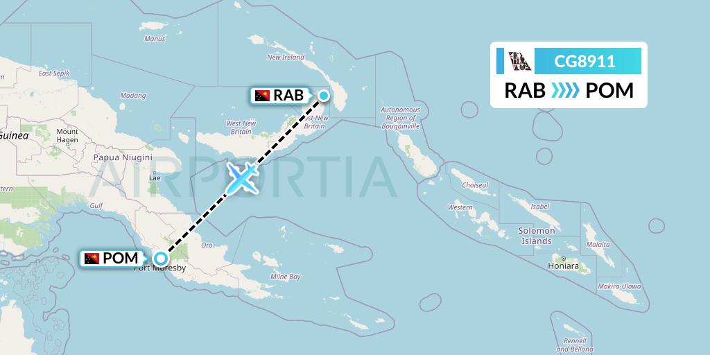 CG8911 Airlines PNG Flight Map: Tokua to Port Moresby