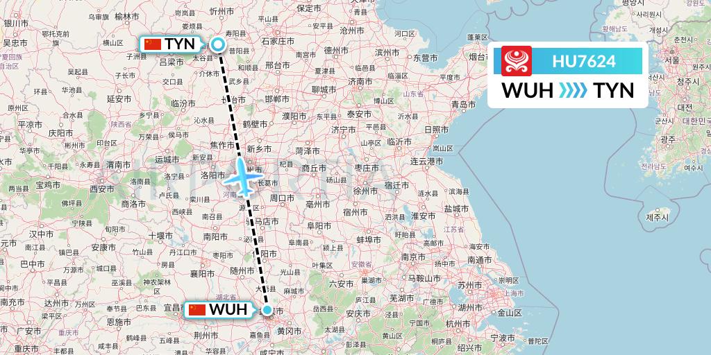 HU7624 Hainan Airlines Flight Map: Wuhan to Taiyuan