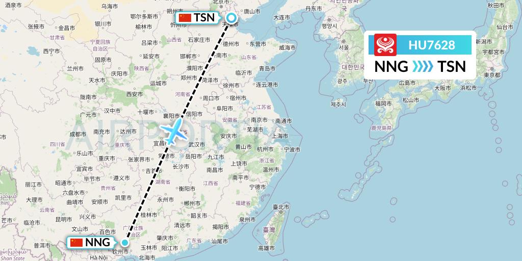 HU7628 Hainan Airlines Flight Map: Nanning to Tianjin
