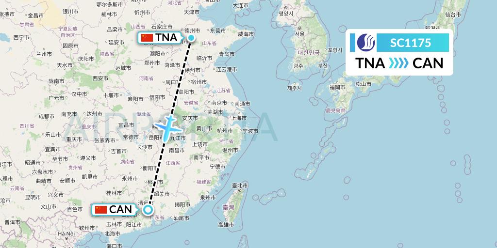 SC1175 Shandong Airlines Flight Map: Jinan to Guangzhou