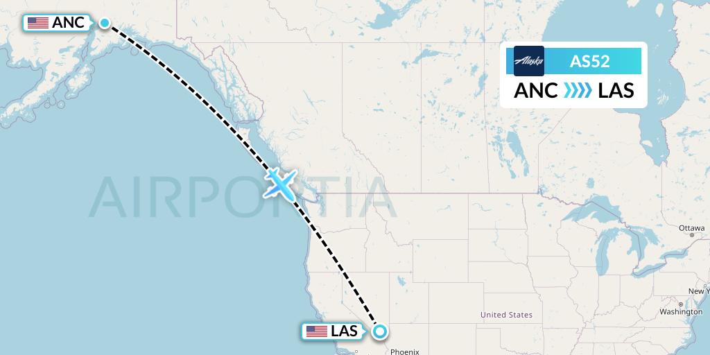 AS52 Alaska Airlines Flight Map: Anchorage to Las Vegas