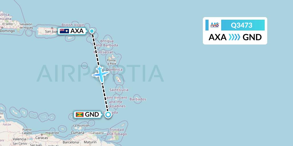 Q3473 Anguilla Air Services Flight Map: The Valley to Point Salines