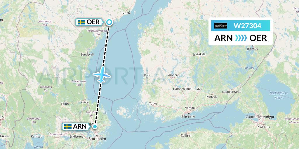 W27304 Flex Flight Flight Map: Stockholm to Ornskoldsvik