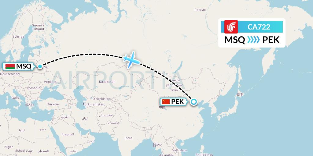 CA722 Air China Flight Map: Minsk to Beijing