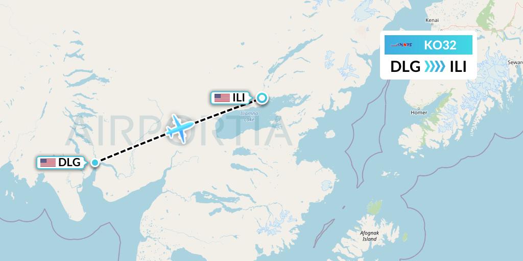 KO32 Komiaviatrans Flight Map: Dillingham to Iliamna