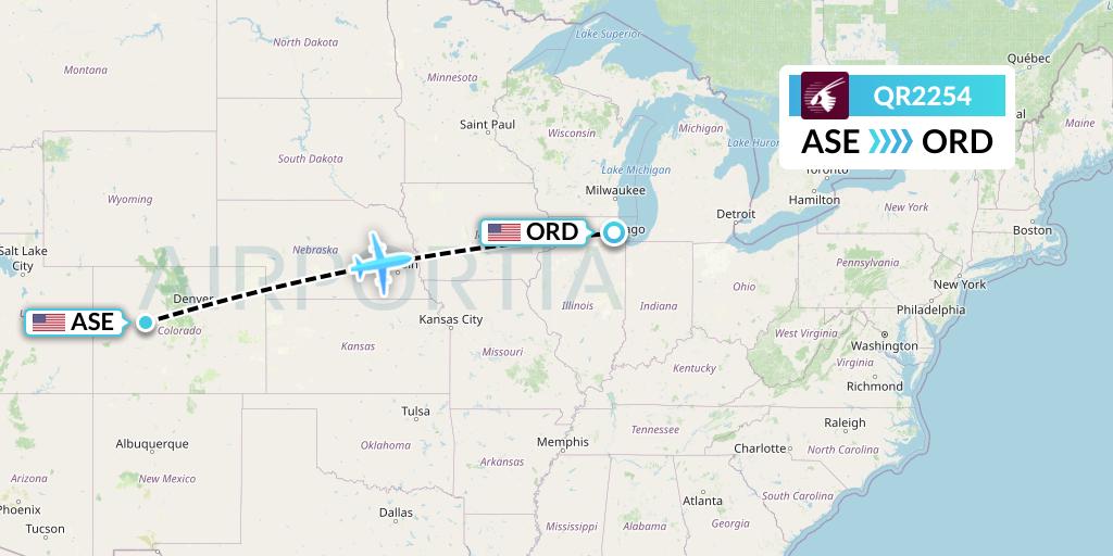 QR2254 Flight Status Qatar Airways Aspen to Chicago (QTR2254)