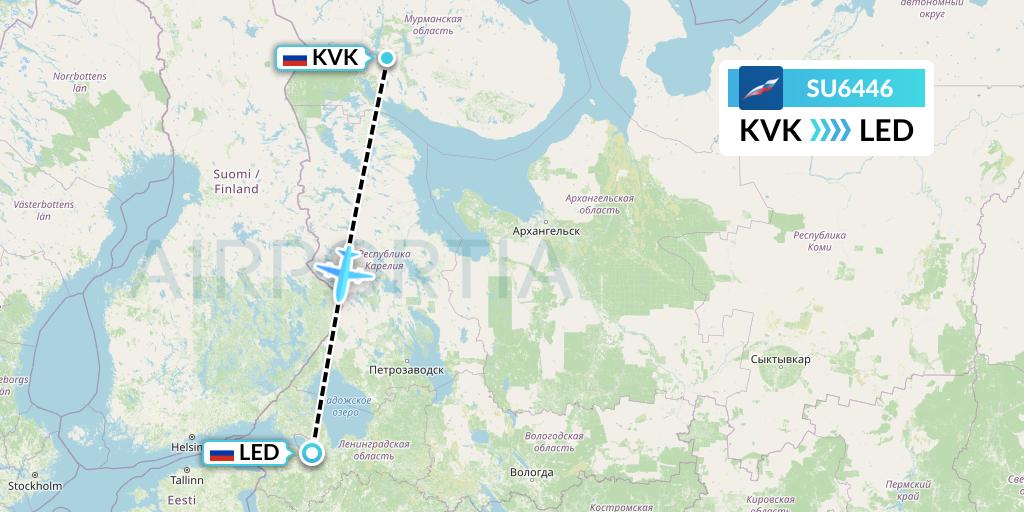 SU6446 Aeroflot Flight Map: Apatity to St. Petersburg