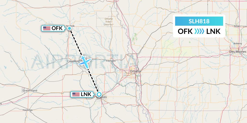 SLH818 Silverhawk Aviation Flight Map: Norfolk to Lincoln