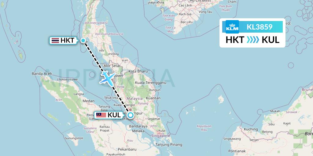 KL3859 KLM Flight Map: Phuket to Kuala Lumpur