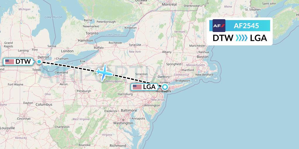 AF2545 Air France Flight Map: Detroit to New York
