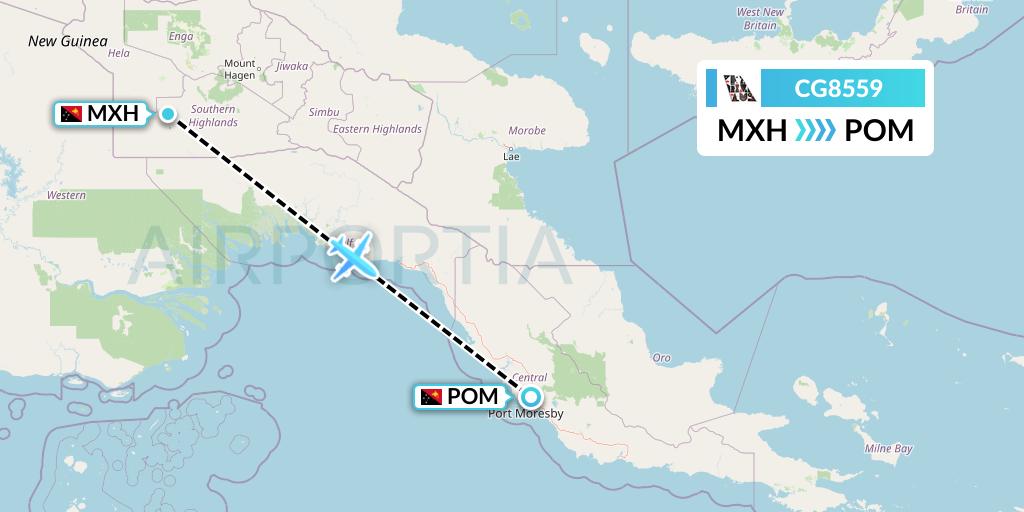 CG8559 Airlines PNG Flight Map: Moro to Port Moresby