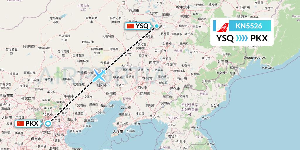 KN5526 China United Airlines Flight Map: Songyuan to Beijing