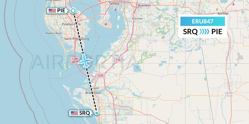 ERU847 Embry-riddle Aeronautical University Flight Map: Sarasota to St. Petersburg