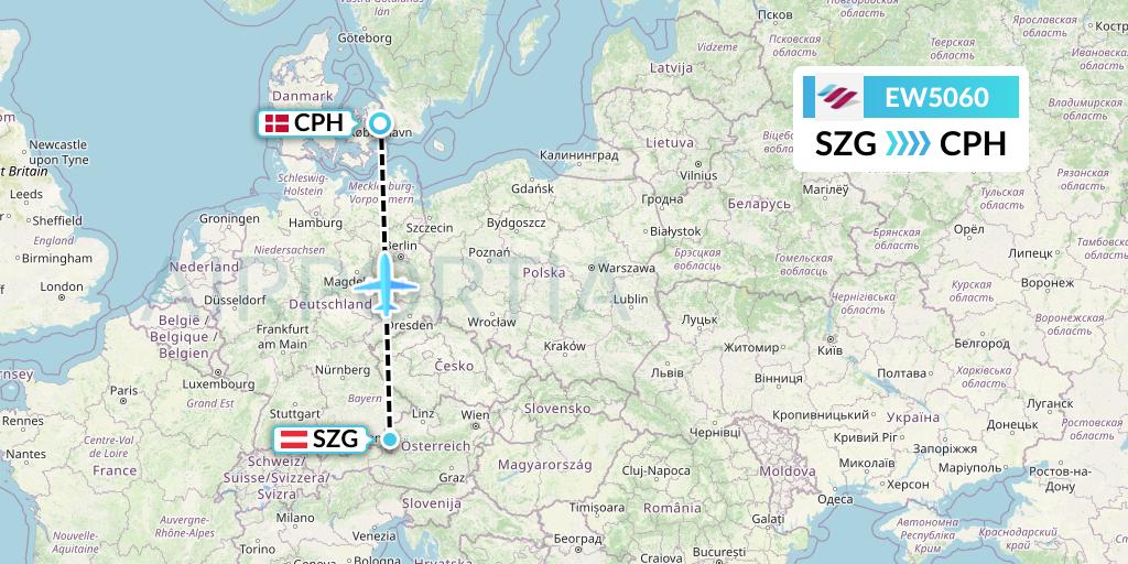 EW5060 Eurowings Flight Map: Salzburg to Copenhagen
