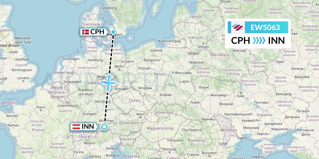 EW5063 Eurowings Flight Map: Copenhagen to Innsbruck