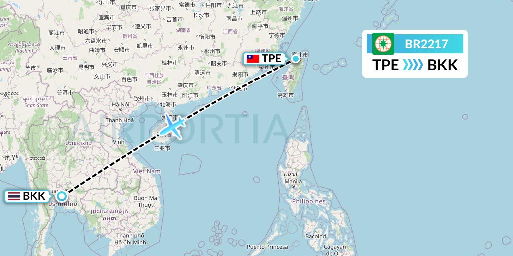 BR2217 EVA Air Flight Map: Taipei to Bangkok