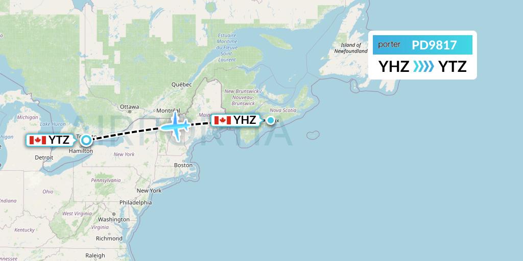 PD9817 Porter Airlines Flight Map: Halifax to Toronto