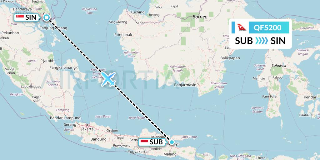 QF5200 Qantas Flight Map: Surabaya to Singapore