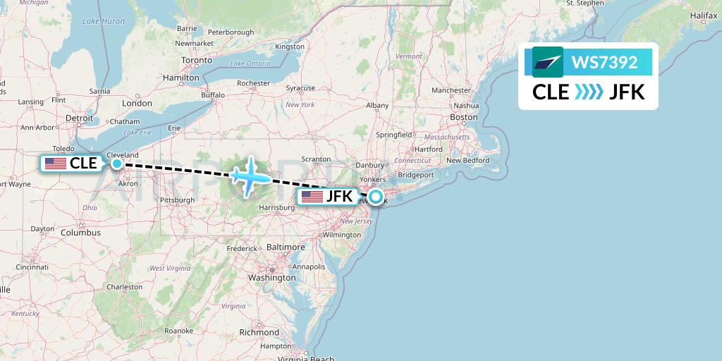 WS7392 Flight Status WestJet Cleveland to New York (WJA7392)