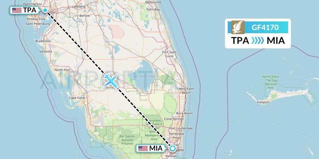 GF4170 Gulf Air Flight Map: Tampa to Miami