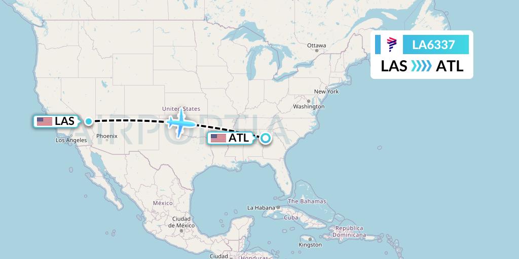 LA6337 LAN Airlines Flight Map: Las Vegas to Atlanta