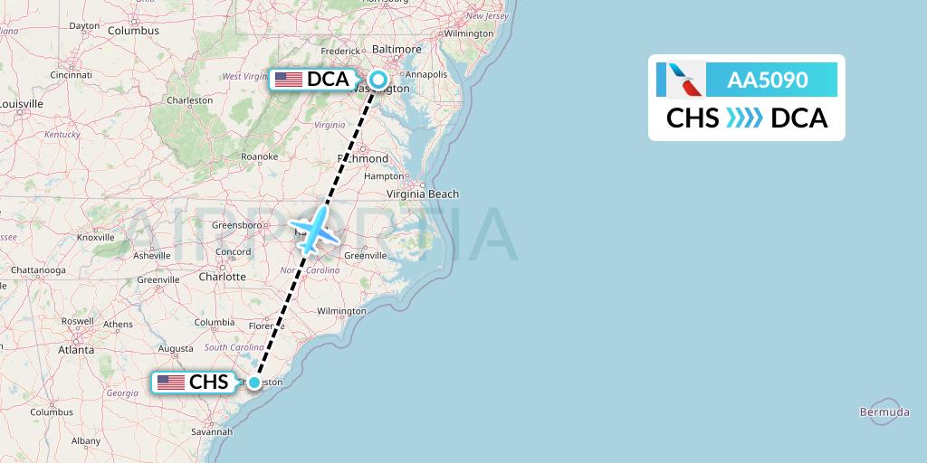 AA5090 American Airlines Flight Map: Charleston to Washington