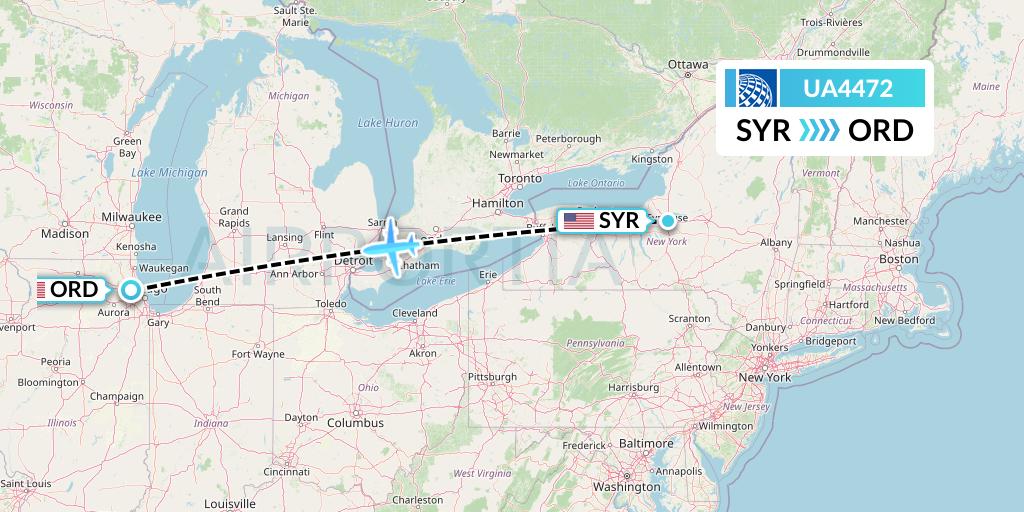 UA4472 United Airlines Flight Map: Syracuse to Chicago