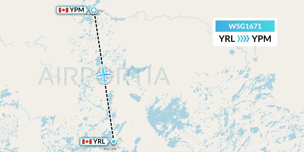 WSG1671 Wasaya Airways Flight Map: Red Lake to Pikangikum