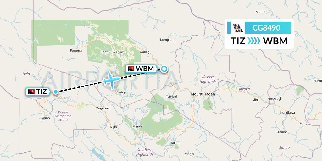 CG8490 Airlines PNG Flight Map: Tari to Papua New Guinea