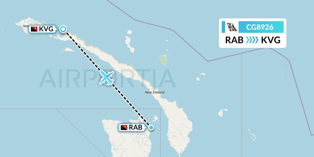 CG8926 Airlines PNG Flight Map: Tokua to Kavieng