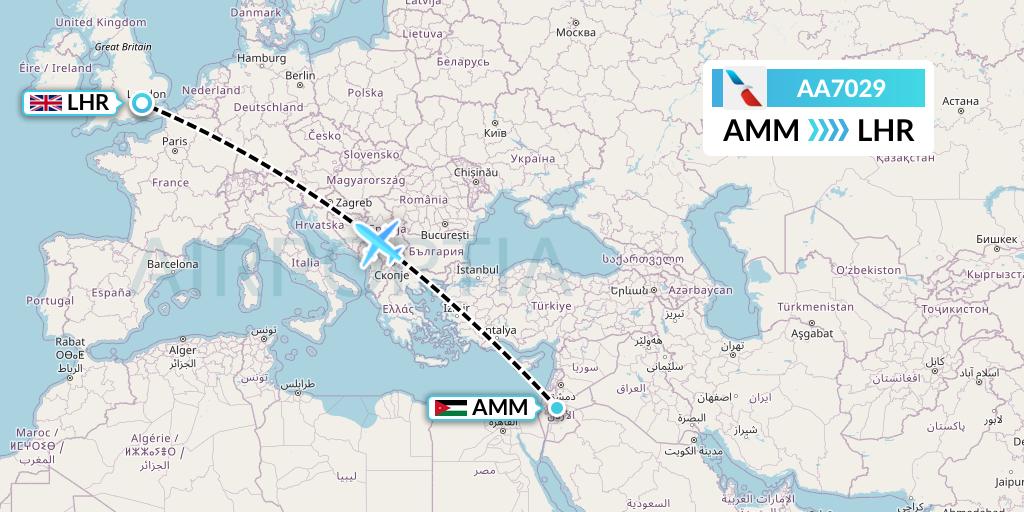 AA7029 American Airlines Flight Map: Amman to London