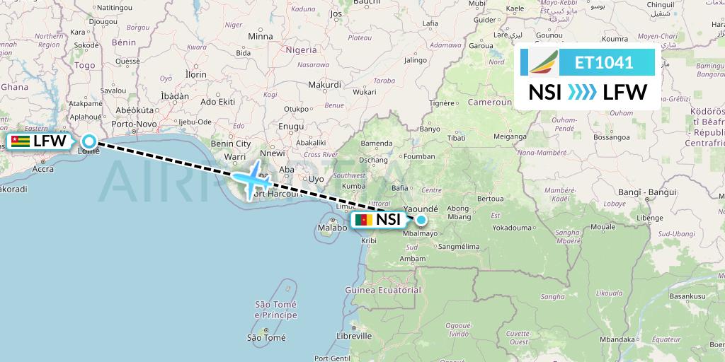 ET1041 Ethiopian Airlines Flight Map: Yaounde to Lome